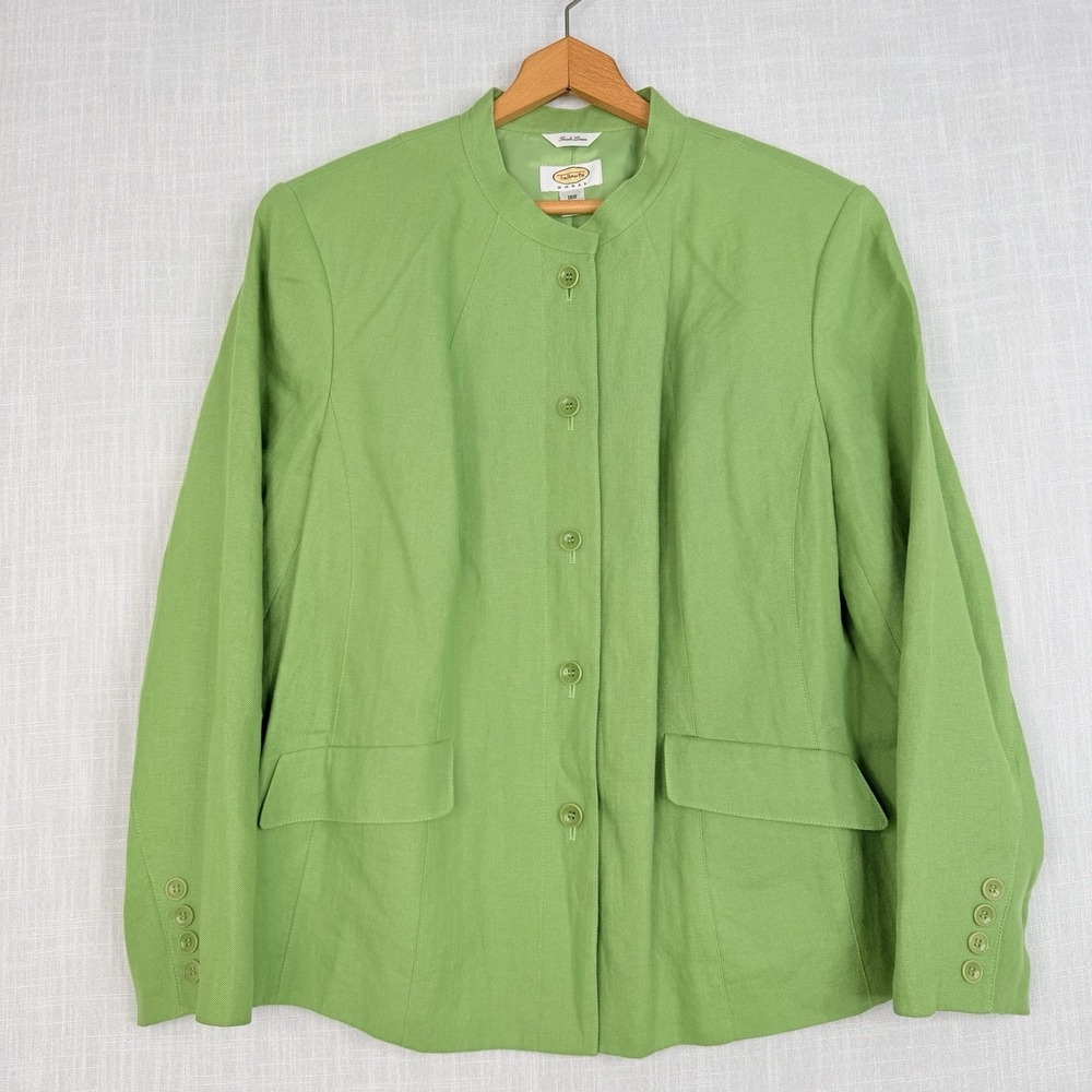 Vintage Y2K Talbots Woman Irish Linen Green Blazer Jacket Plus Sz 16W Collarless